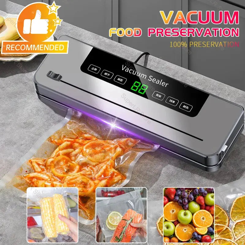Electric Vacuum Sealer Built-in Cutter Kitchen Food Storage Seal Touch Button Dry/Wet Food Sealing Packaging Strips 10 Bags Suncollections