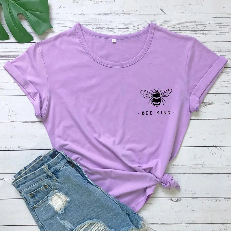 Cute Bee Kind Pocket Print T-shirt Funny Women Inspirational Quote Kindness Tshirt Unisex Be A Nice Human Christian Tops Tees - Suncollections