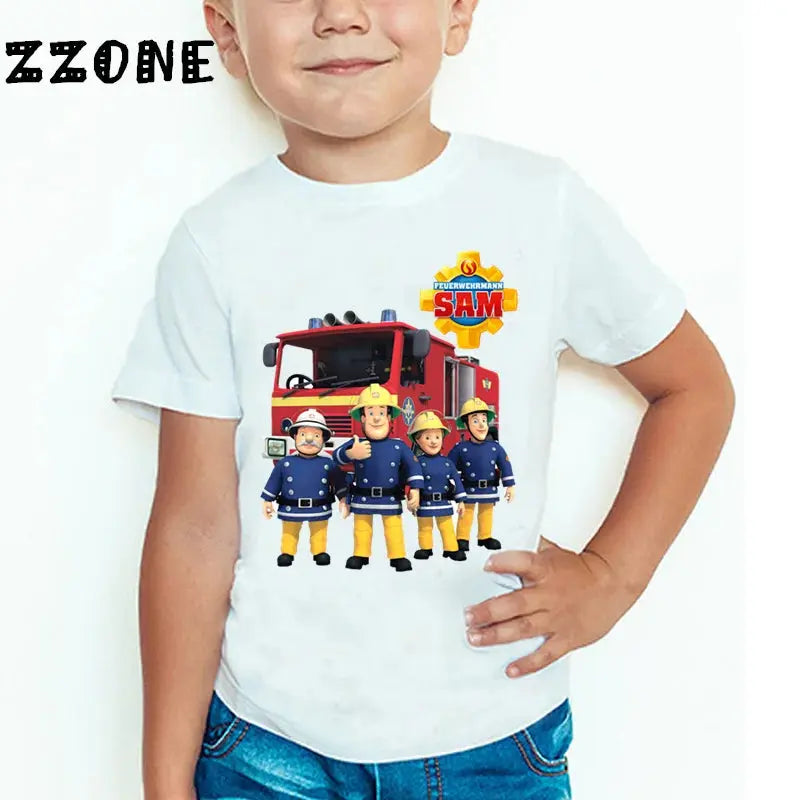 Children Cartoon Fireman Sam Printed Funny T shirt Kids Summer Tops Baby Girls Boys Great Casual T-shirt - Suncollections