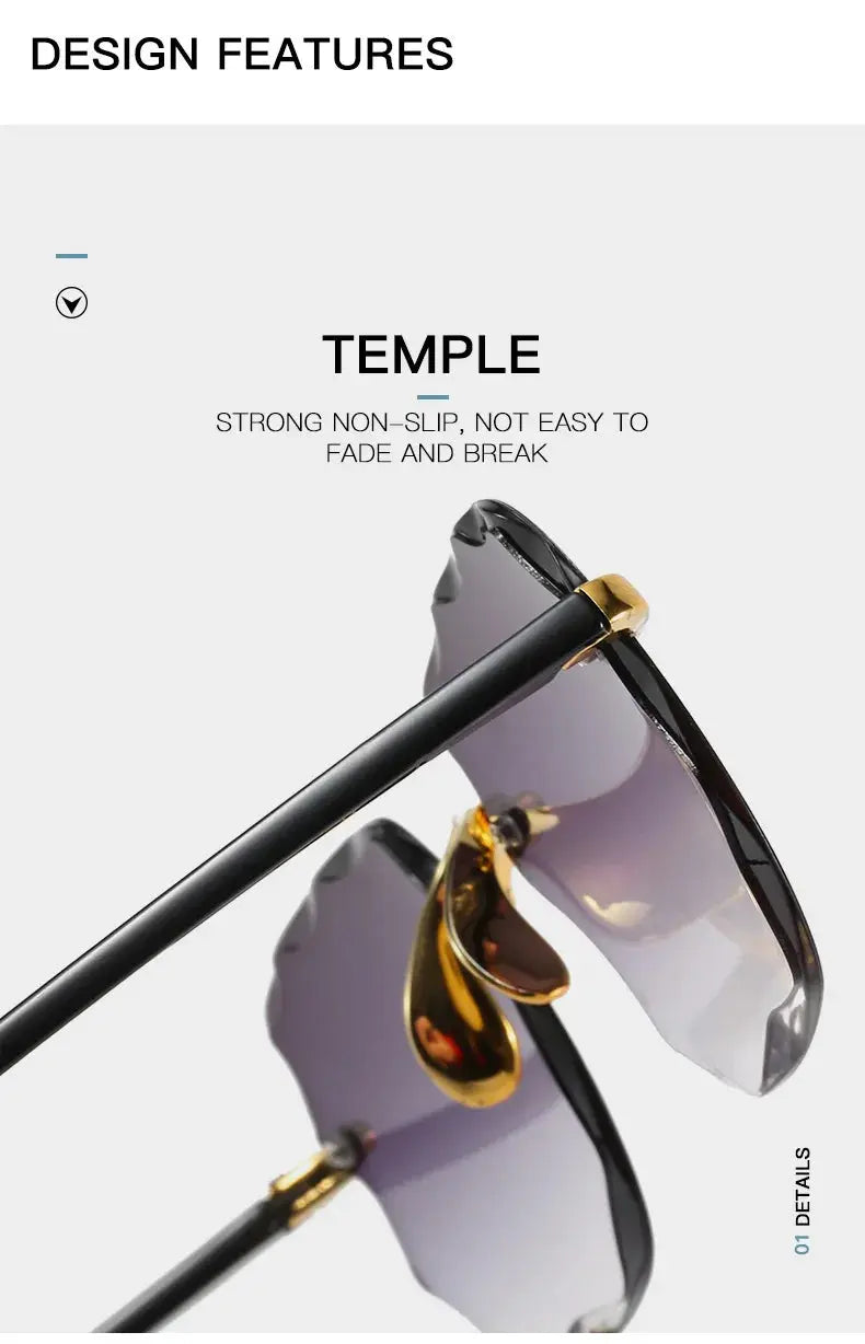 Square Rimless Sunglasses Women Luxury Brand Designer Summer Red Glasses Fashion Sun glasses For Men UV400 Shades Oculos - Suncollections