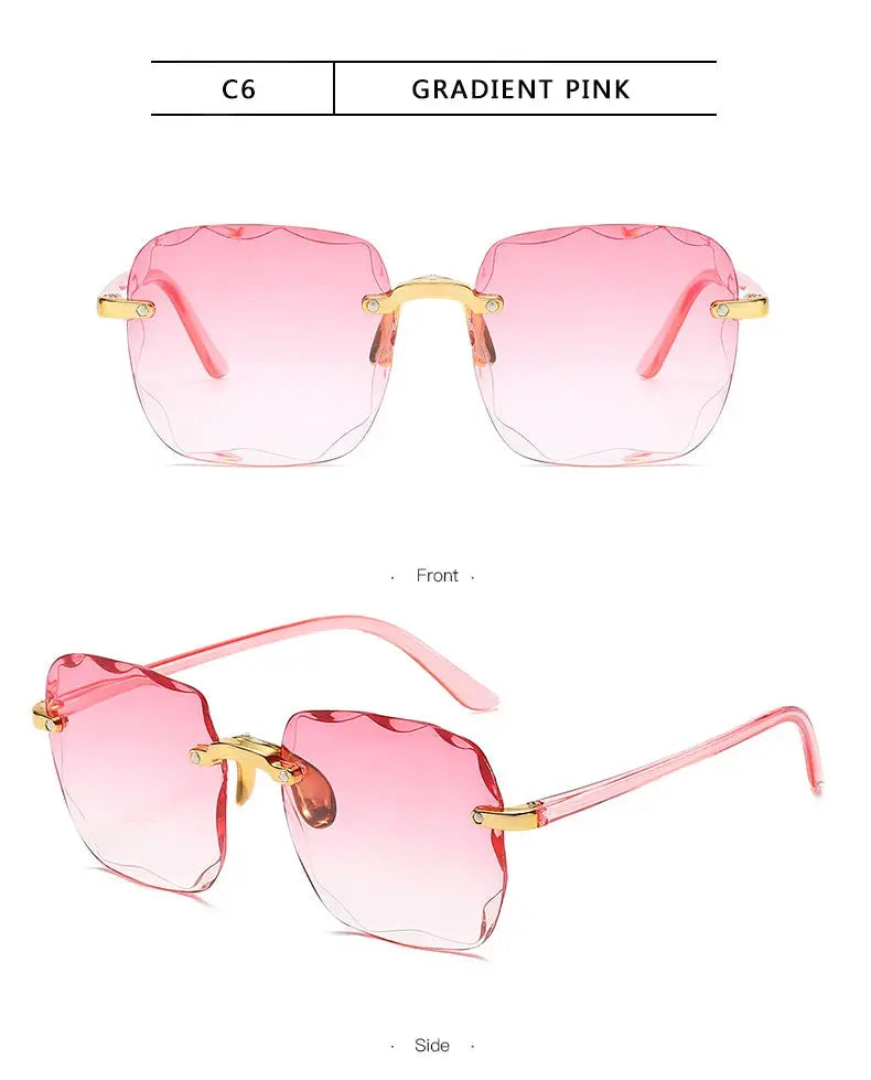 Square Rimless Sunglasses Women Luxury Brand Designer Summer Red Glasses Fashion Sun glasses For Men UV400 Shades Oculos - Suncollections