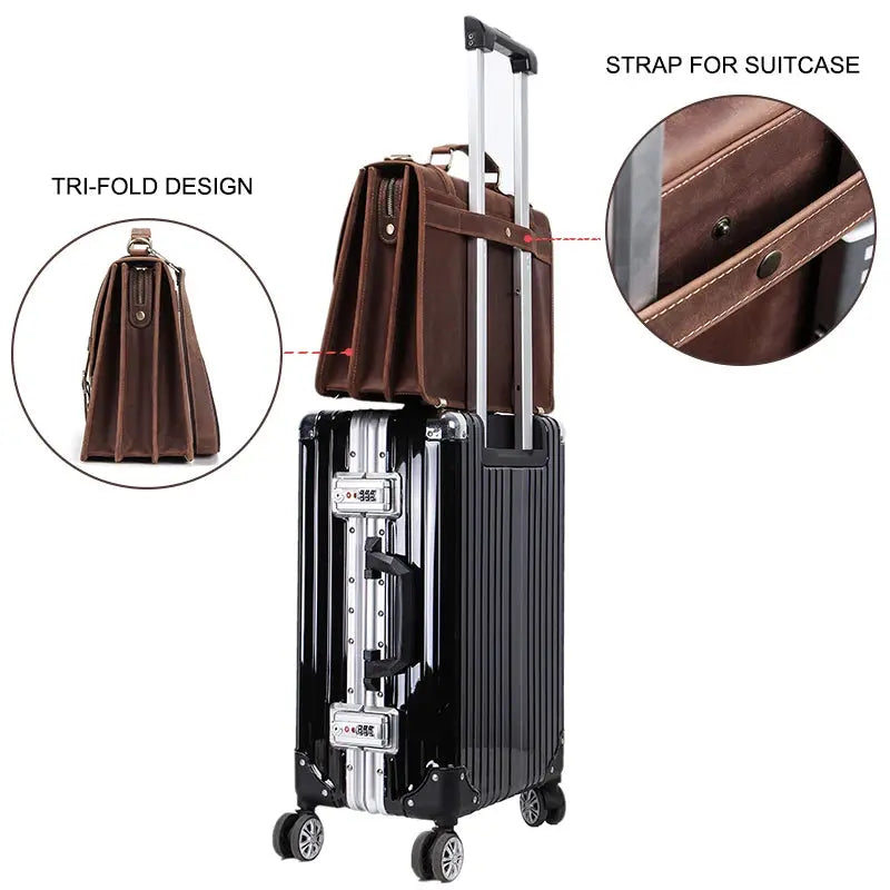 CONTACT'S Men's Bag Crazy Horse Leather Briefcase Men Business Bag for 14" Laptop Quality Leather Shoulder Messenger Bags Male - Suncollections