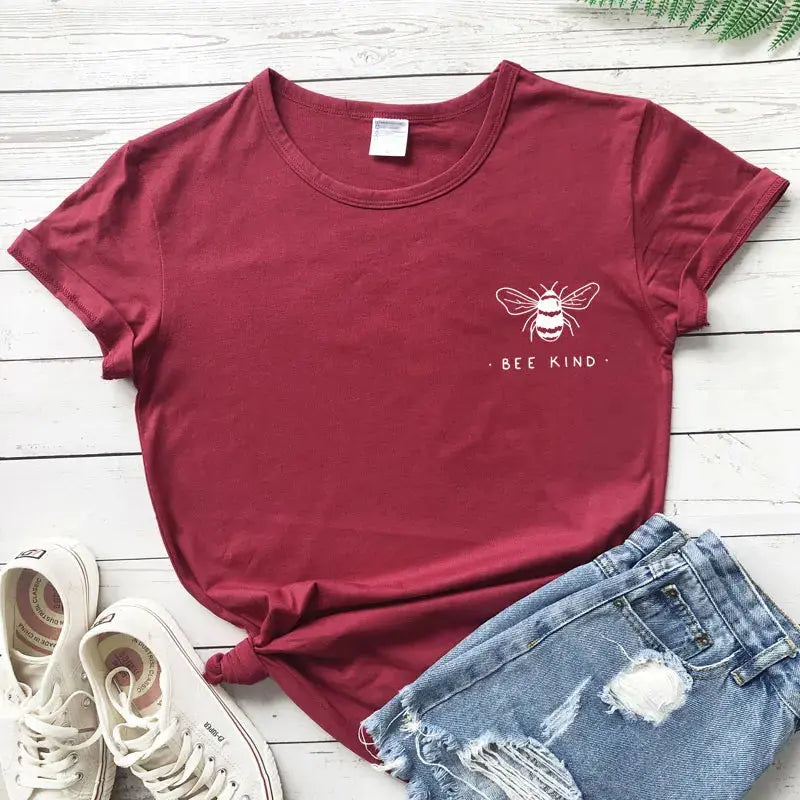 Cute Bee Kind Pocket Print T-shirt Funny Women Inspirational Quote Kindness Tshirt Unisex Be A Nice Human Christian Tops Tees - Suncollections