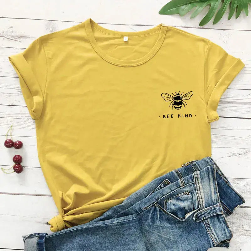 Cute Bee Kind Pocket Print T-shirt Funny Women Inspirational Quote Kindness Tshirt Unisex Be A Nice Human Christian Tops Tees - Suncollections