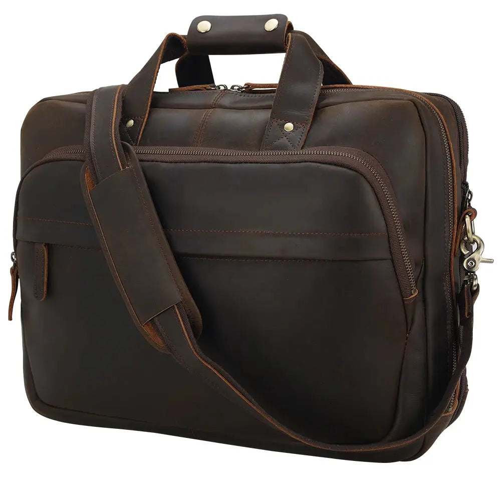 TIDING Dropshipping Men Crazy Horse Leather 15.6 Inch Laptop Bags Briefcase Genuine Leather Business Office Briefcase Bag - Suncollections