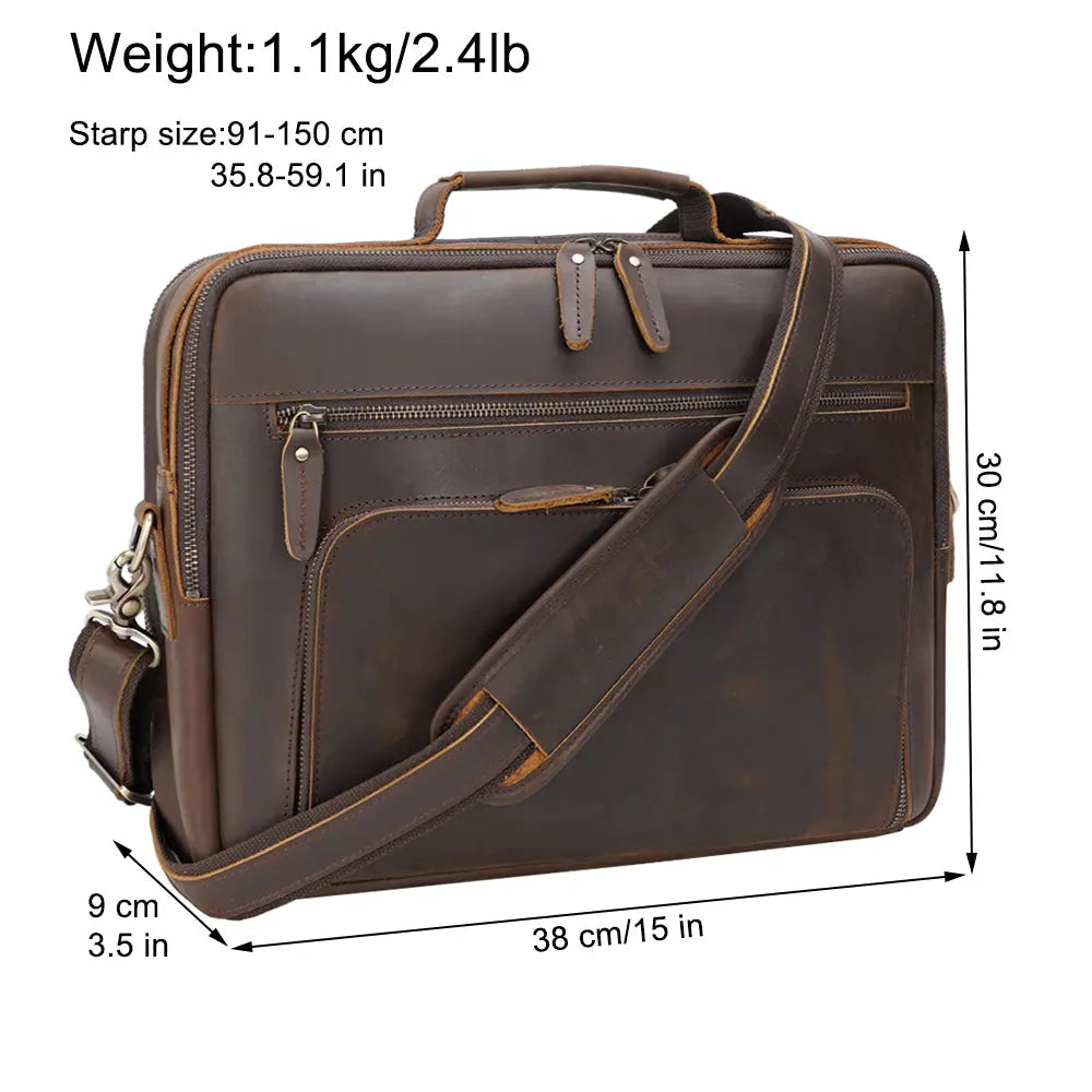 TIDING Dropshipping Men Crazy Horse Leather 15.6 Inch Laptop Bags Briefcase Genuine Leather Business Office Briefcase Bag - Suncollections