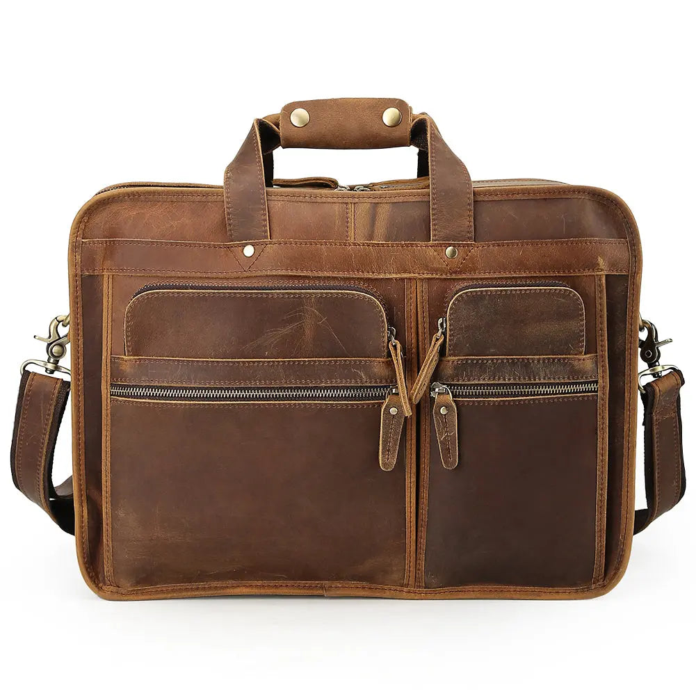 TIDING Dropshipping Men Crazy Horse Leather 15.6 Inch Laptop Bags Briefcase Genuine Leather Business Office Briefcase Bag - Suncollections