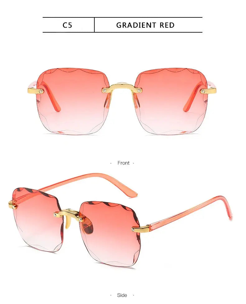Square Rimless Sunglasses Women Luxury Brand Designer Summer Red Glasses Fashion Sun glasses For Men UV400 Shades Oculos - Suncollections