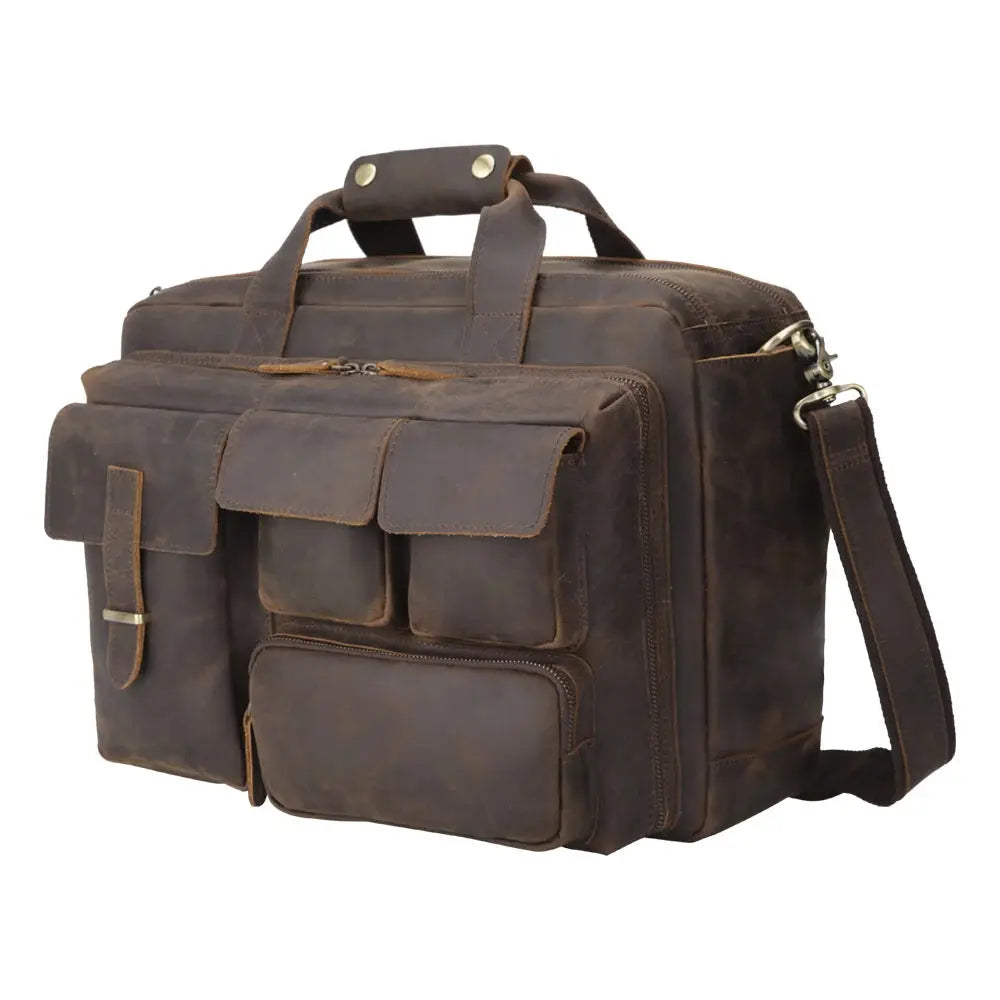 TIDING Dropshipping Men Crazy Horse Leather 15.6 Inch Laptop Bags Briefcase Genuine Leather Business Office Briefcase Bag - Suncollections