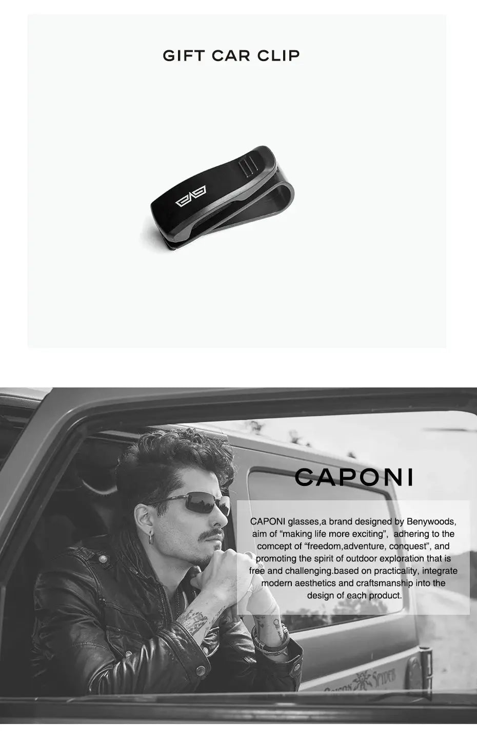 CAPONI Sunglasses Men Polarized Outdoor Ultra Light Pure Titanium Black Sunglasses Original Designer Photochromic Shade BS23503 - Suncollections