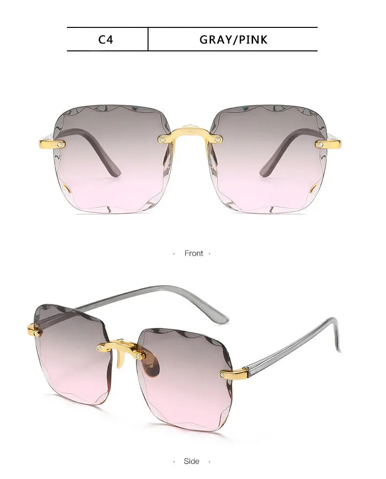 Square Rimless Sunglasses Women Luxury Brand Designer Summer Red Glasses Fashion Sun glasses For Men UV400 Shades Oculos - Suncollections