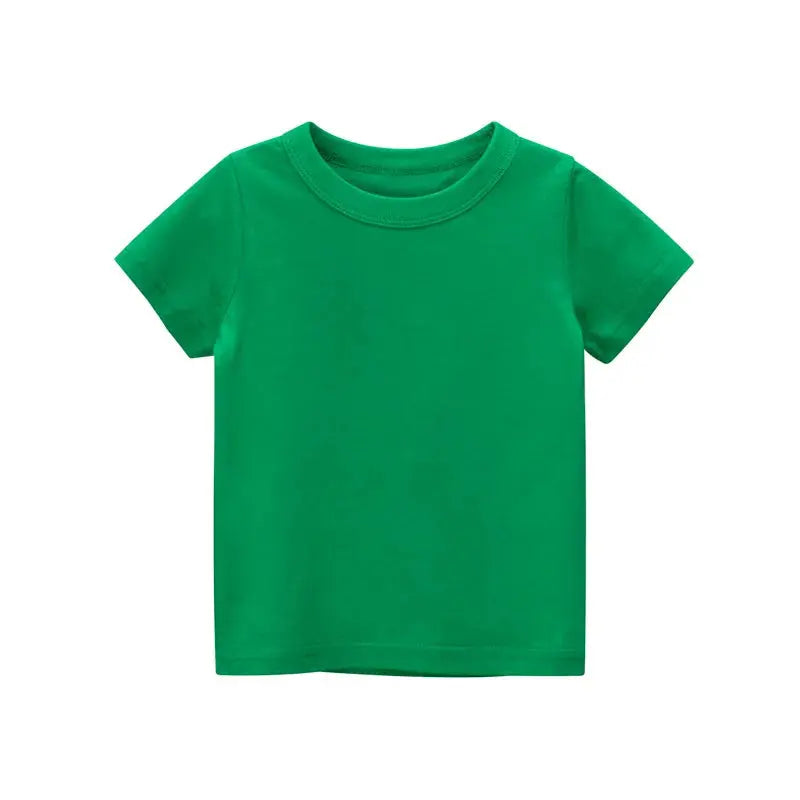 2024 Summer Girls Boys Solid T-Shirts Clothes 100% Pure Cotton Short Sleeve Yellow Red Green Kids UnderShirt Bottomming Clothing - Suncollections