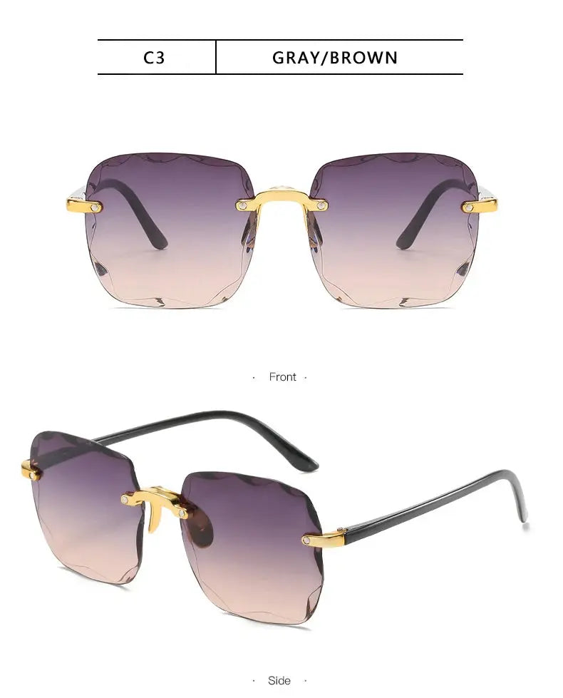 Square Rimless Sunglasses Women Luxury Brand Designer Summer Red Glasses Fashion Sun glasses For Men UV400 Shades Oculos - Suncollections