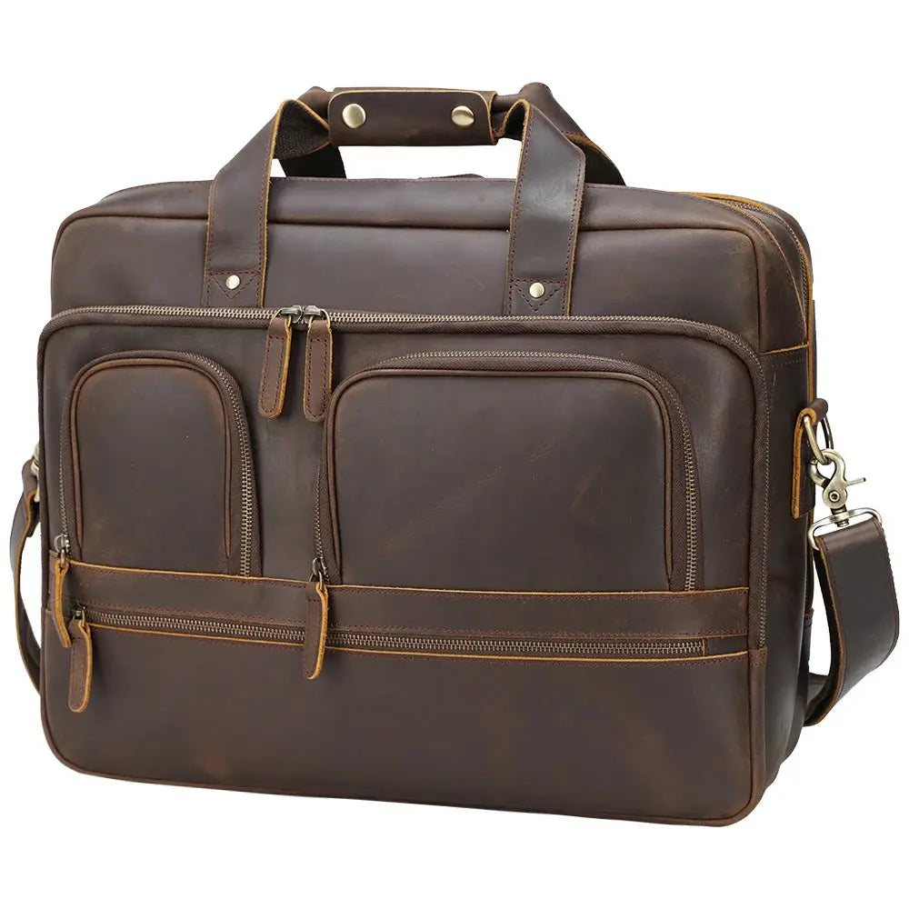 TIDING Dropshipping Men Crazy Horse Leather 15.6 Inch Laptop Bags Briefcase Genuine Leather Business Office Briefcase Bag - Suncollections