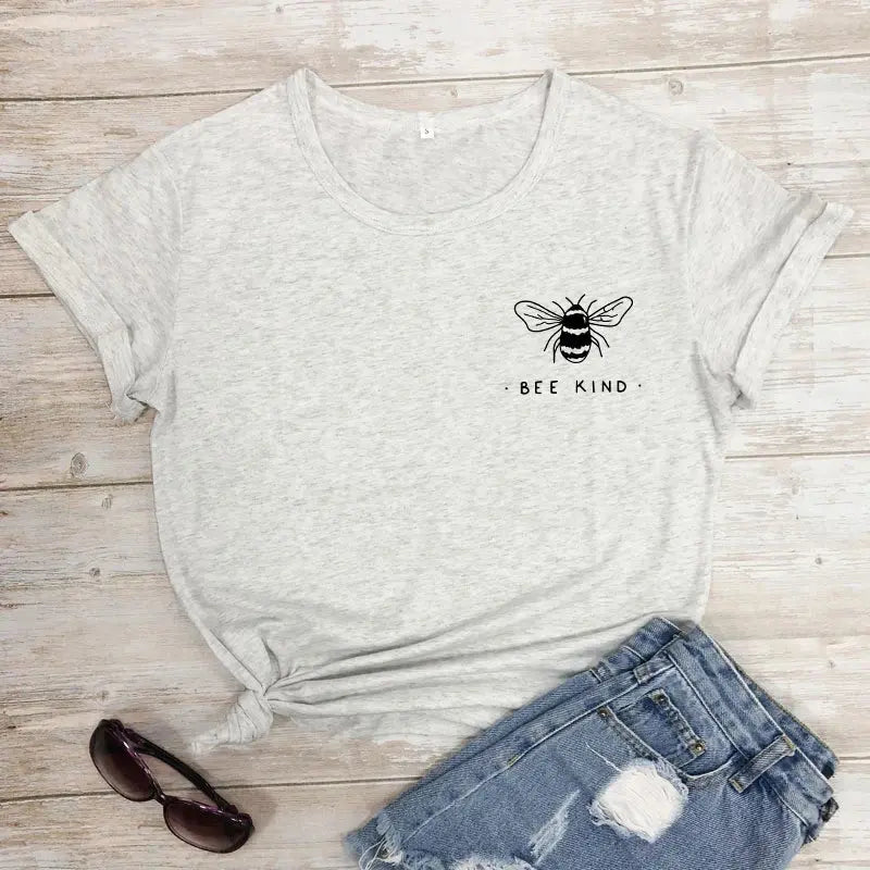 Cute Bee Kind Pocket Print T-shirt Funny Women Inspirational Quote Kindness Tshirt Unisex Be A Nice Human Christian Tops Tees - Suncollections