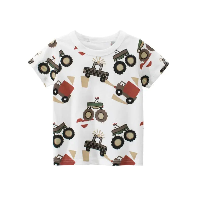 2025 Children's T-Shirt for Boys Girls Kids Shirts Baby Short Sleeve Full Print Toddler Cotton Cartoon Car Tee Tops Clothing - Suncollections