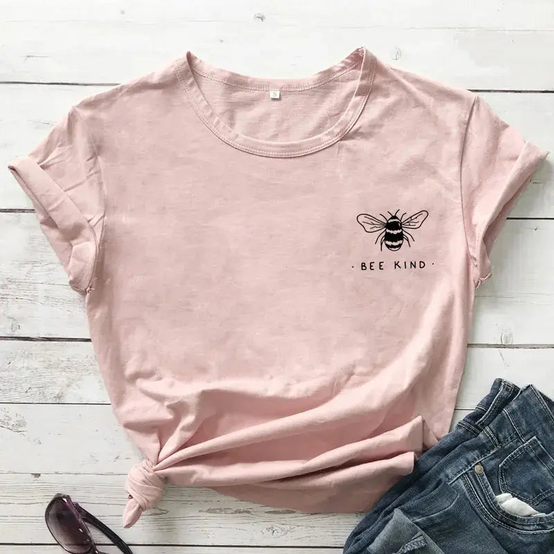 Cute Bee Kind Pocket Print T-shirt Funny Women Inspirational Quote Kindness Tshirt Unisex Be A Nice Human Christian Tops Tees - Suncollections