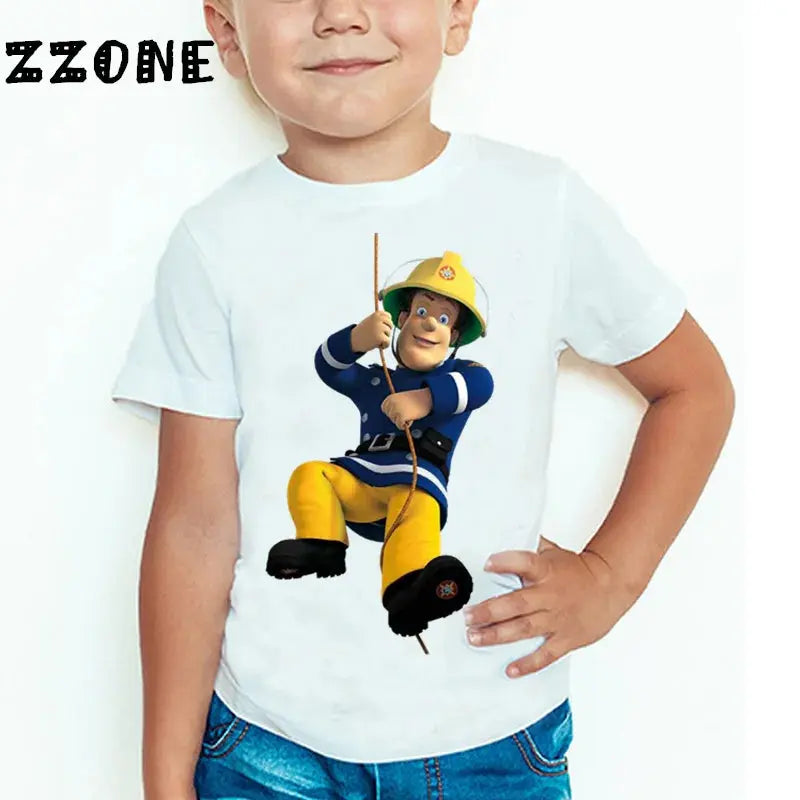 Children Cartoon Fireman Sam Printed Funny T shirt Kids Summer Tops Baby Girls Boys Great Casual T-shirt - Suncollections