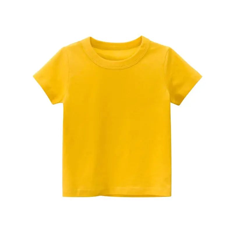 2024 Summer Girls Boys Solid T-Shirts Clothes 100% Pure Cotton Short Sleeve Yellow Red Green Kids UnderShirt Bottomming Clothing - Suncollections