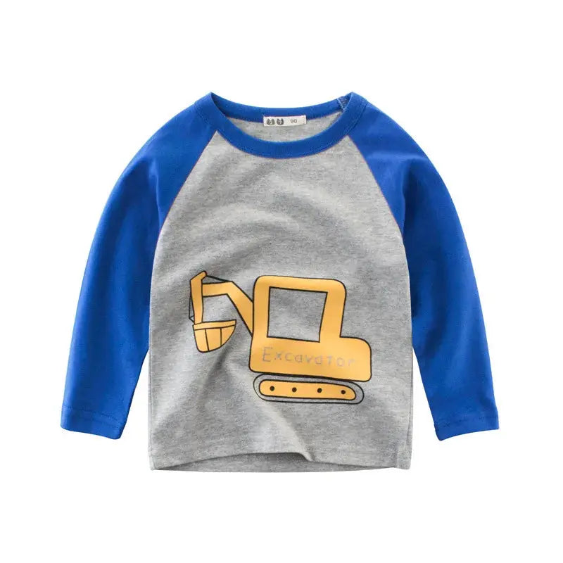 2025 Autumn T Shirt Cartoon Car T-shirt Boys Girls Baby Kids Clothes Cotton Long Sleeve Top for Boy Children's Clothing 2-9 Year - Suncollections