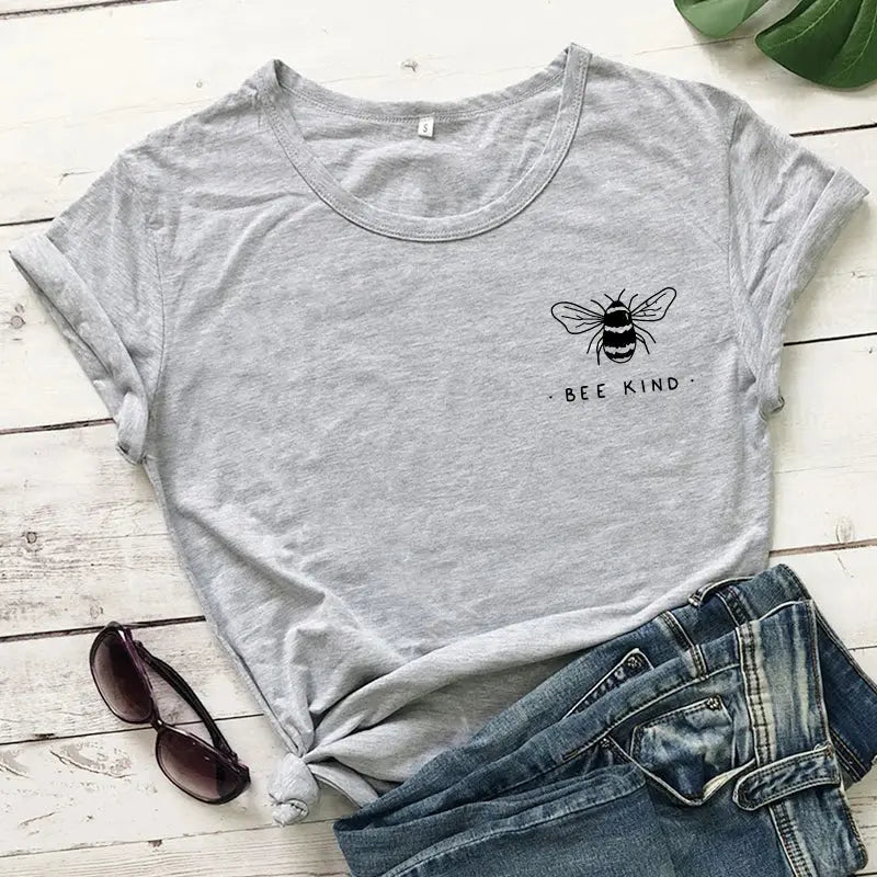 Cute Bee Kind Pocket Print T-shirt Funny Women Inspirational Quote Kindness Tshirt Unisex Be A Nice Human Christian Tops Tees - Suncollections