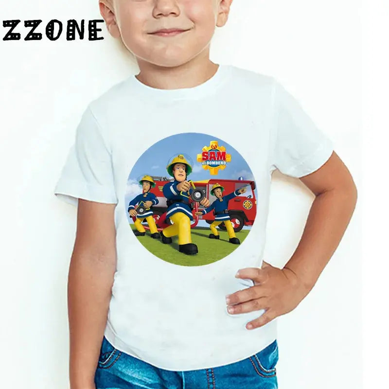 Children Cartoon Fireman Sam Printed Funny T shirt Kids Summer Tops Baby Girls Boys Great Casual T-shirt - Suncollections