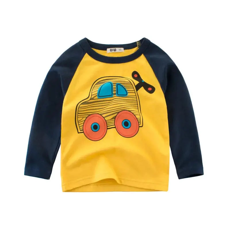 2025 Autumn T Shirt Cartoon Car T-shirt Boys Girls Baby Kids Clothes Cotton Long Sleeve Top for Boy Children's Clothing 2-9 Year - Suncollections