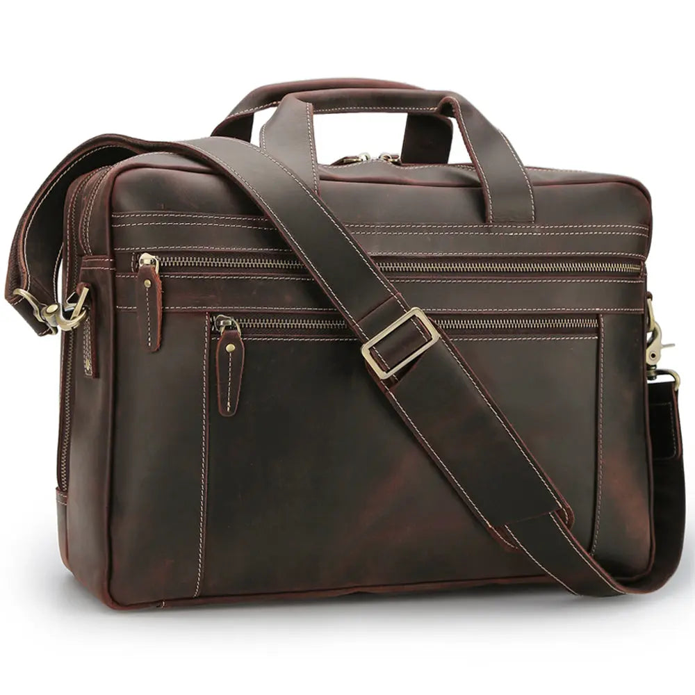 TIDING Dropshipping Men Crazy Horse Leather 15.6 Inch Laptop Bags Briefcase Genuine Leather Business Office Briefcase Bag - Suncollections