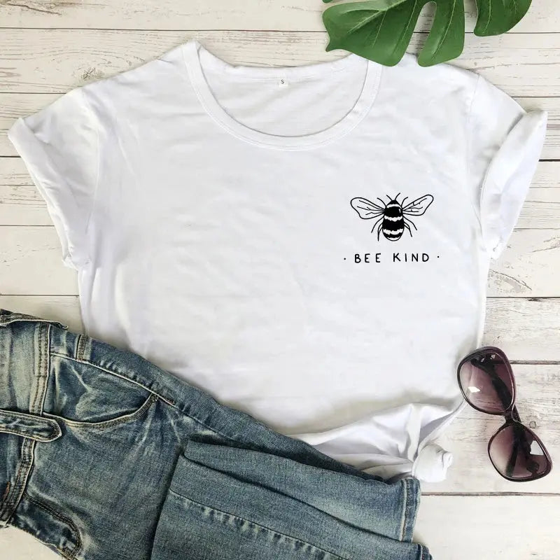 Cute Bee Kind Pocket Print T-shirt Funny Women Inspirational Quote Kindness Tshirt Unisex Be A Nice Human Christian Tops Tees - Suncollections