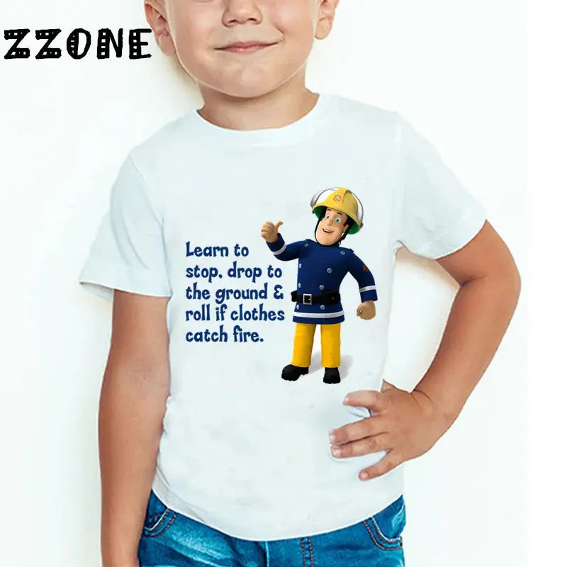 Children Cartoon Fireman Sam Printed Funny T shirt Kids Summer Tops Baby Girls Boys Great Casual T-shirt - Suncollections