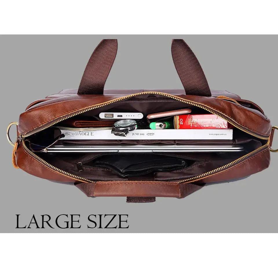 Men Genuine Leather Handbags Casual Leather Laptop Bags Male Business Travel Messenger Bags Men's Crossbody Shoulder Bag - Suncollections