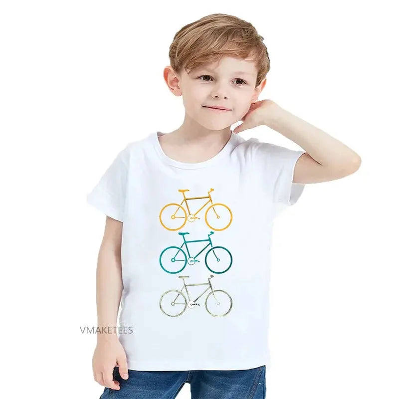 2024 Summer Girls & Boys Short Sleeve T shirt Colorful Bikes Cute Print T-shirt Baby Kids Funny Casual Clothing,HKP5666 - Suncollections