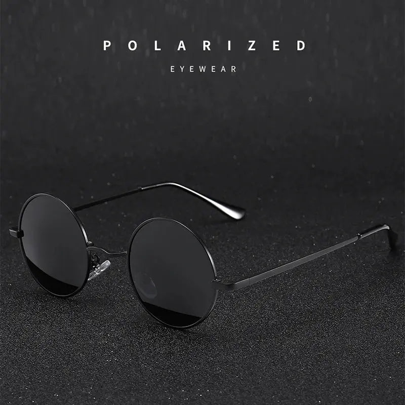 Retro Vintage Round Polarized Sunglasses Men Brand Designer Sun Glasses Women Alloy Metal Frame Black Lens Eyewear Driving UV400 - Suncollections