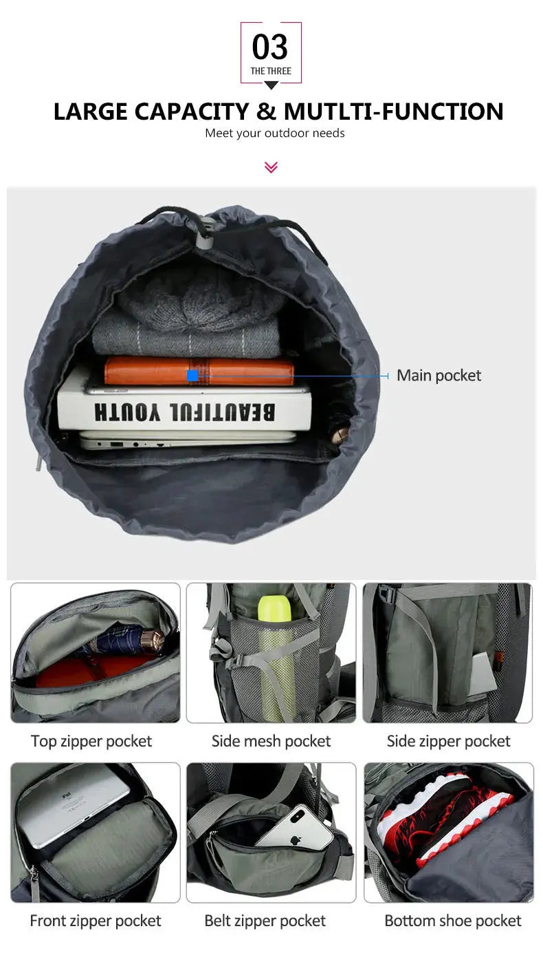 Camping Backpack Hiking Bag Sports Outdoor Bags For Men 75L Large With Rain Cover Travel Climbing Mountaineering Trekking Bag - Suncollections