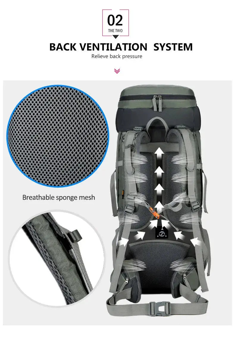 Camping Backpack Hiking Bag Sports Outdoor Bags For Men 75L Large With Rain Cover Travel Climbing Mountaineering Trekking Bag - Suncollections