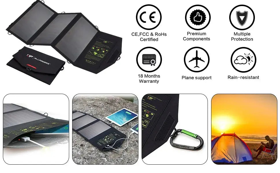 ALLPOWERS Solar panel 5V21W Portable Phone Charger Solar Charger Dual USB Output Mobile Solar Battery Charger for iPhone Samsung - Suncollections