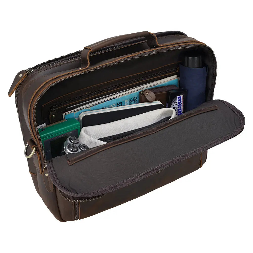 TIDING Dropshipping Men Crazy Horse Leather 15.6 Inch Laptop Bags Briefcase Genuine Leather Business Office Briefcase Bag - Suncollections