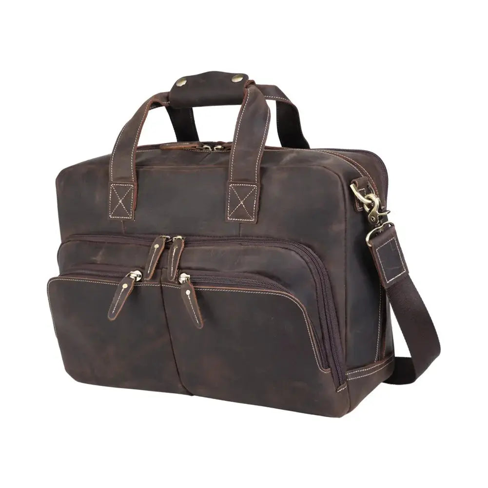 TIDING Dropshipping Men Crazy Horse Leather 15.6 Inch Laptop Bags Briefcase Genuine Leather Business Office Briefcase Bag - Suncollections