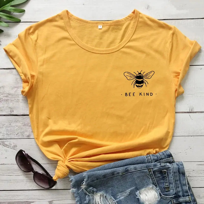 Cute Bee Kind Pocket Print T-shirt Funny Women Inspirational Quote Kindness Tshirt Unisex Be A Nice Human Christian Tops Tees - Suncollections