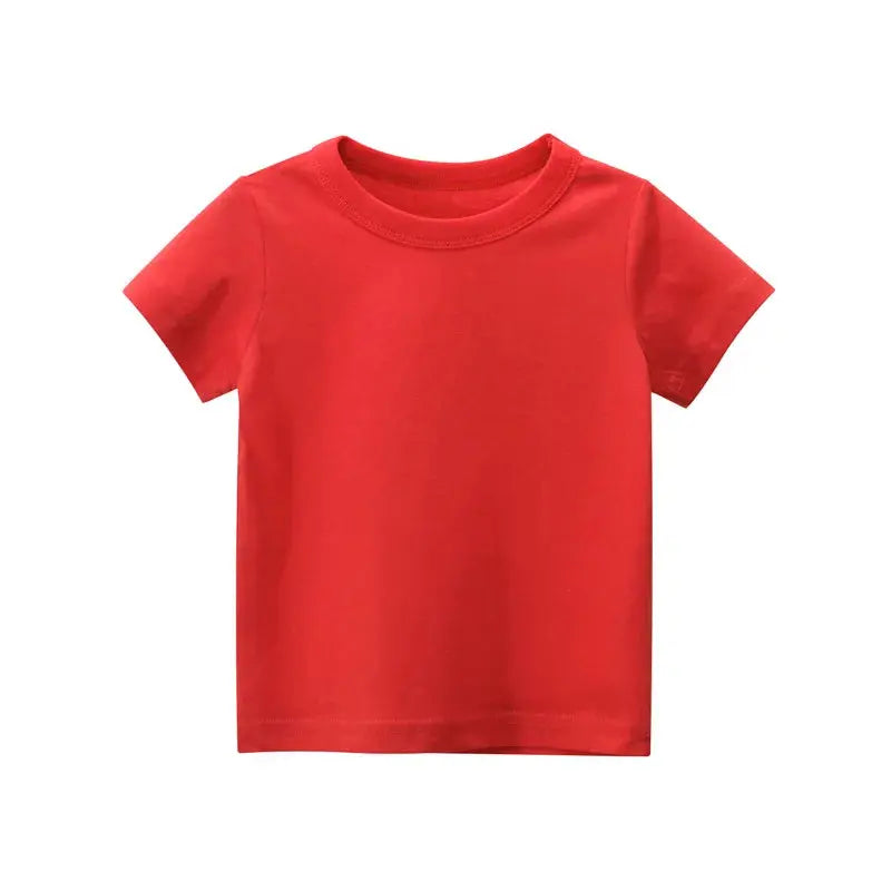 2024 Summer Girls Boys Solid T-Shirts Clothes 100% Pure Cotton Short Sleeve Yellow Red Green Kids UnderShirt Bottomming Clothing - Suncollections