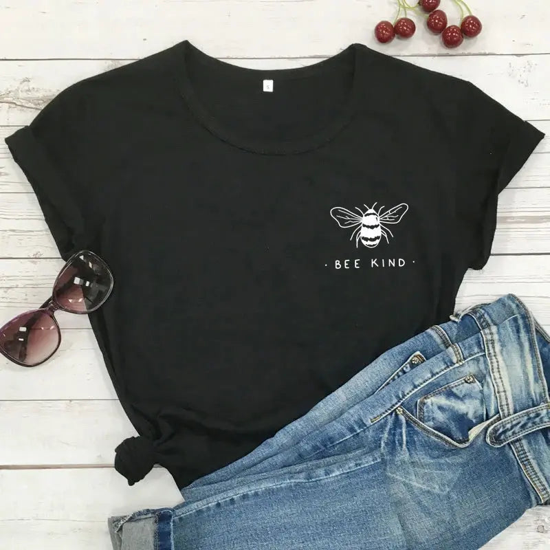Cute Bee Kind Pocket Print T-shirt Funny Women Inspirational Quote Kindness Tshirt Unisex Be A Nice Human Christian Tops Tees - Suncollections