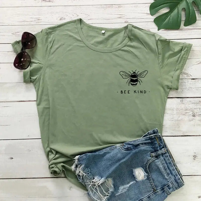 Cute Bee Kind Pocket Print T-shirt Funny Women Inspirational Quote Kindness Tshirt Unisex Be A Nice Human Christian Tops Tees - Suncollections