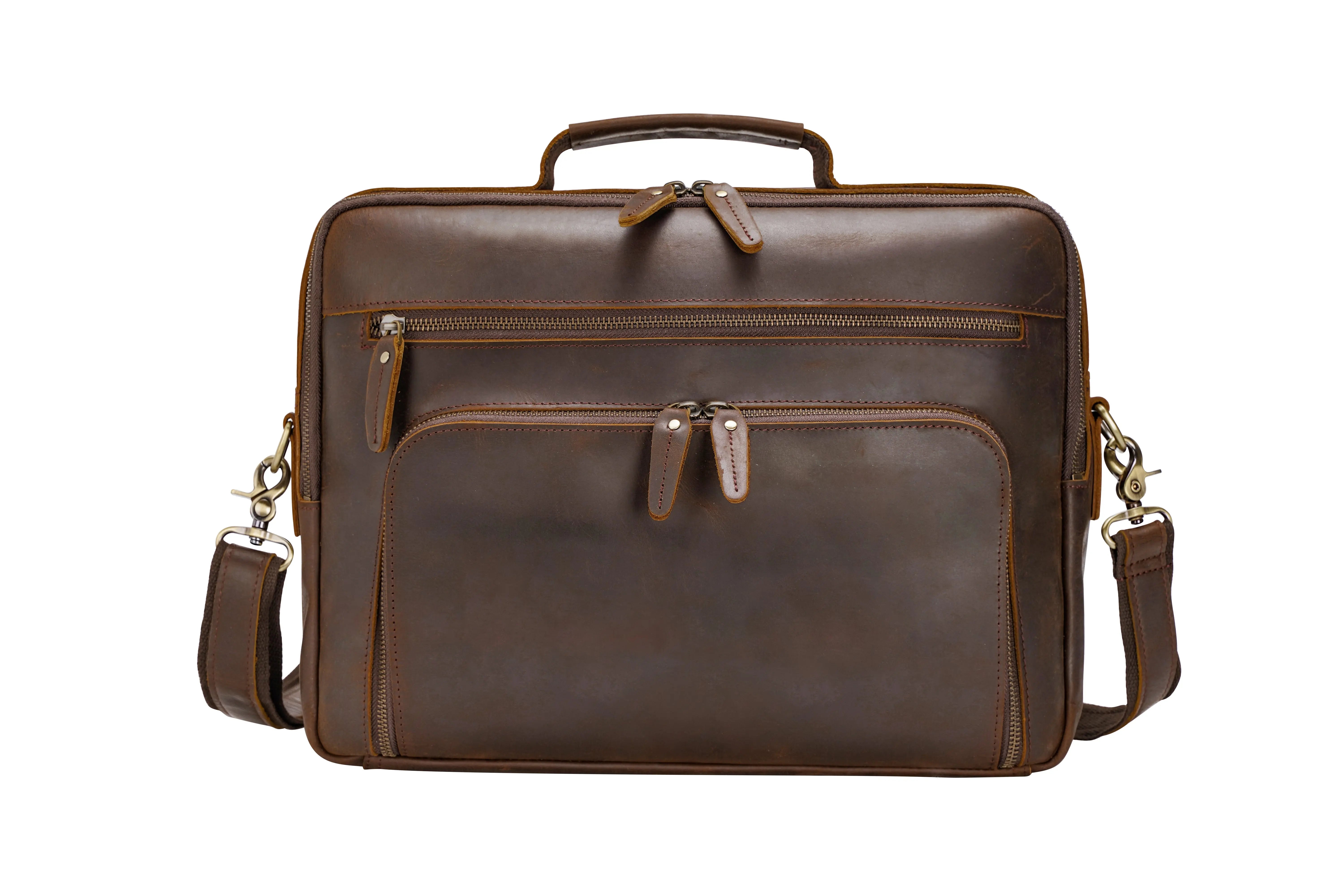 TIDING Dropshipping Men Crazy Horse Leather 15.6 Inch Laptop Bags Briefcase Genuine Leather Business Office Briefcase Bag - Suncollections