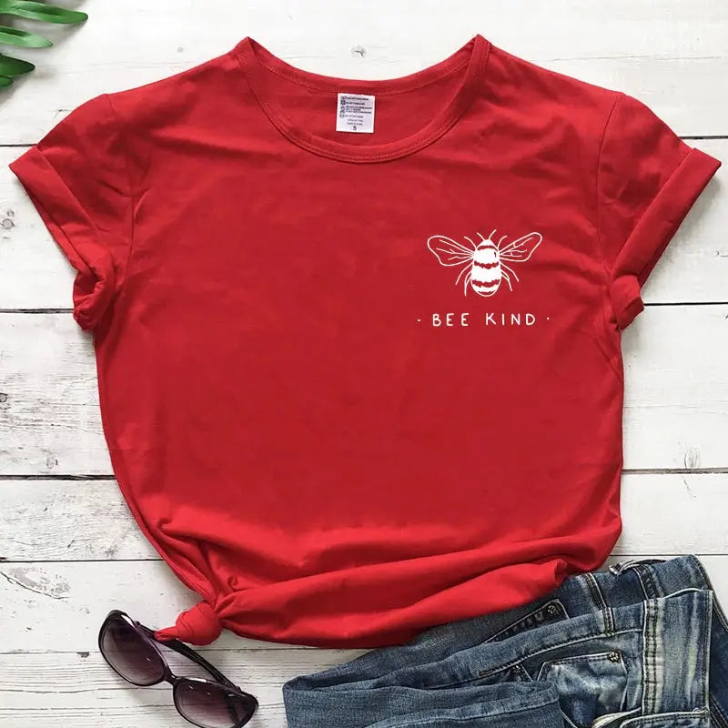 Cute Bee Kind Pocket Print T-shirt Funny Women Inspirational Quote Kindness Tshirt Unisex Be A Nice Human Christian Tops Tees - Suncollections