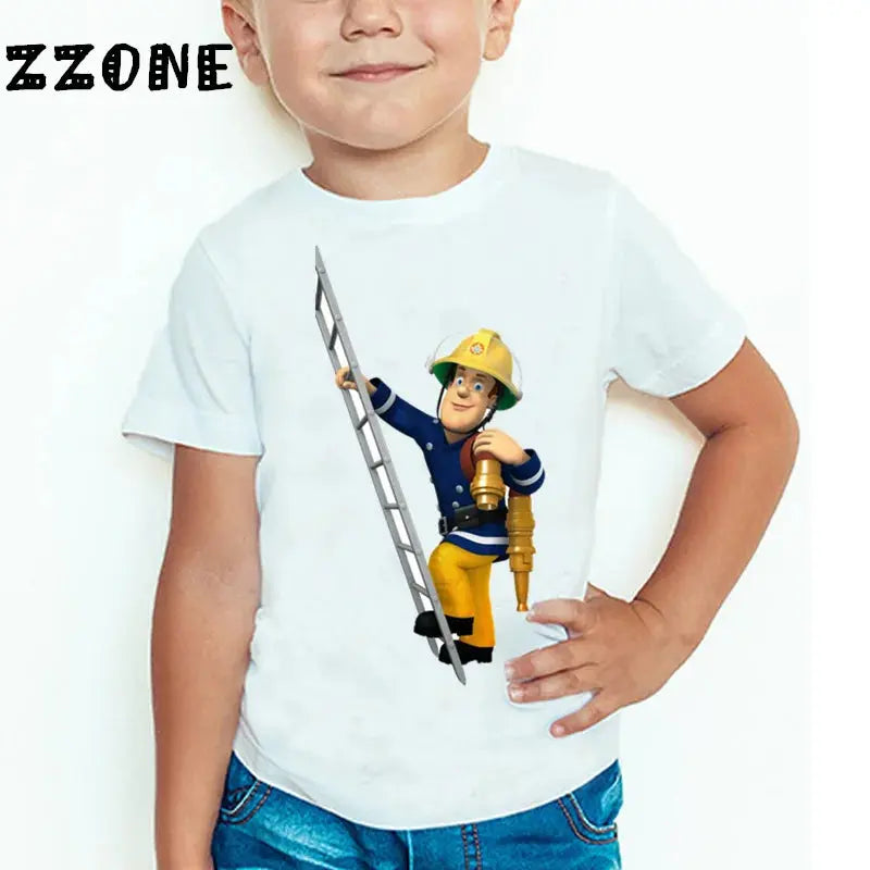 Children Cartoon Fireman Sam Printed Funny T shirt Kids Summer Tops Baby Girls Boys Great Casual T-shirt - Suncollections