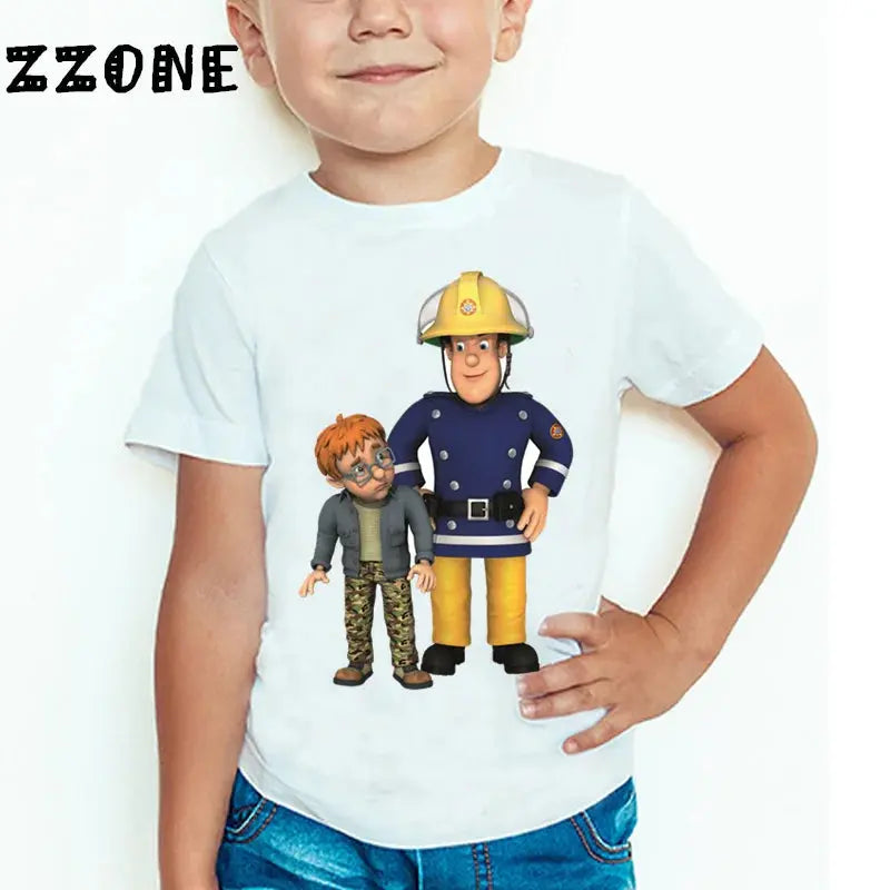 Children Cartoon Fireman Sam Printed Funny T shirt Kids Summer Tops Baby Girls Boys Great Casual T-shirt - Suncollections