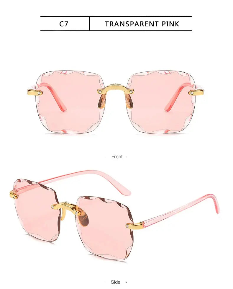 Square Rimless Sunglasses Women Luxury Brand Designer Summer Red Glasses Fashion Sun glasses For Men UV400 Shades Oculos - Suncollections