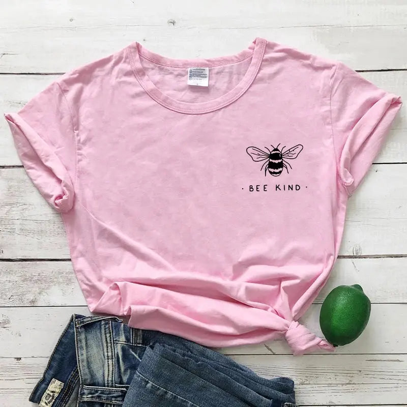 Cute Bee Kind Pocket Print T-shirt Funny Women Inspirational Quote Kindness Tshirt Unisex Be A Nice Human Christian Tops Tees - Suncollections