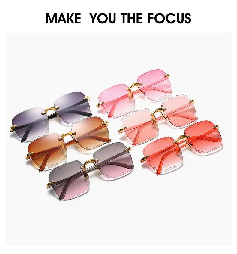 Square Rimless Sunglasses Women Luxury Brand Designer Summer Red Glasses Fashion Sun glasses For Men UV400 Shades Oculos - Suncollections