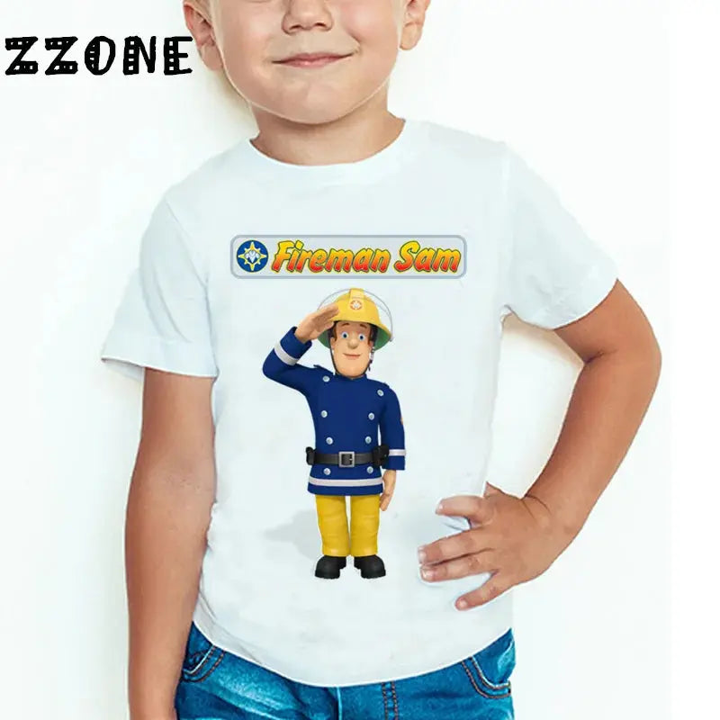Children Cartoon Fireman Sam Printed Funny T shirt Kids Summer Tops Baby Girls Boys Great Casual T-shirt - Suncollections